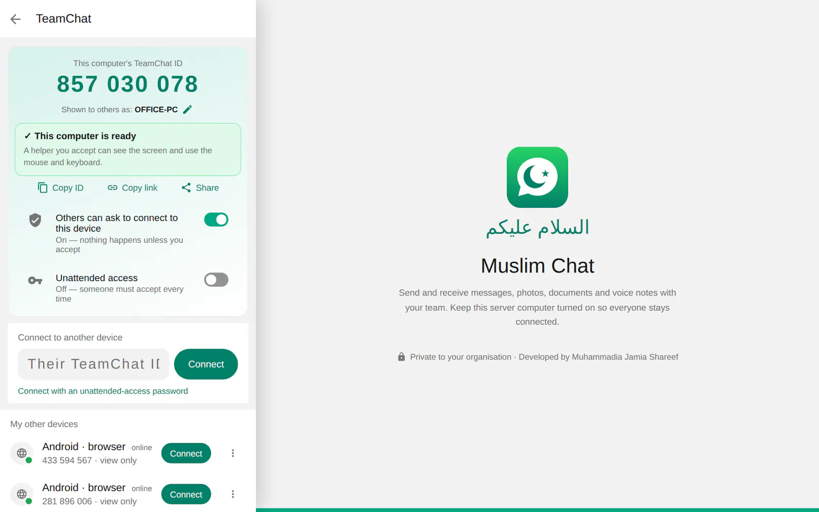 TeamChat in the computer app
