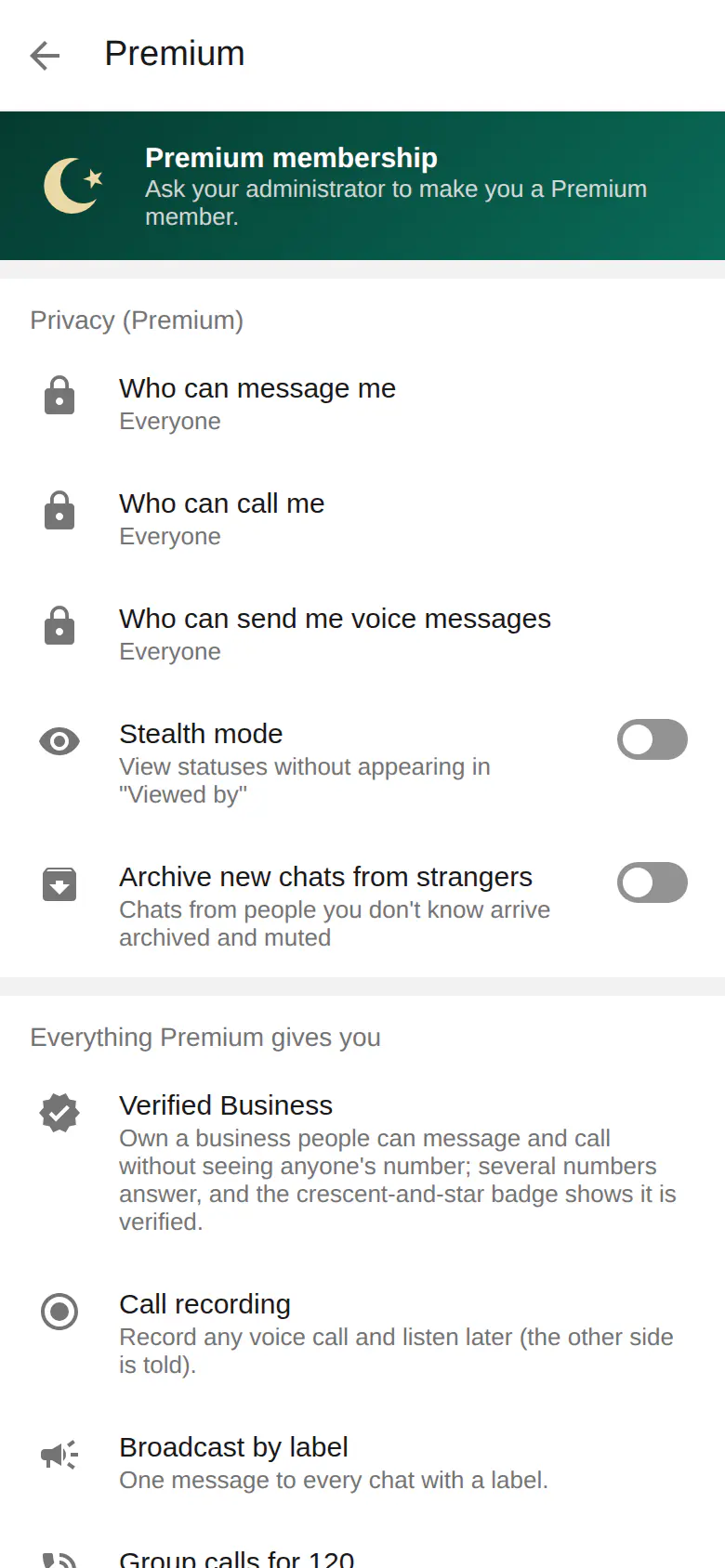 The list of Premium features in Muslim Chat